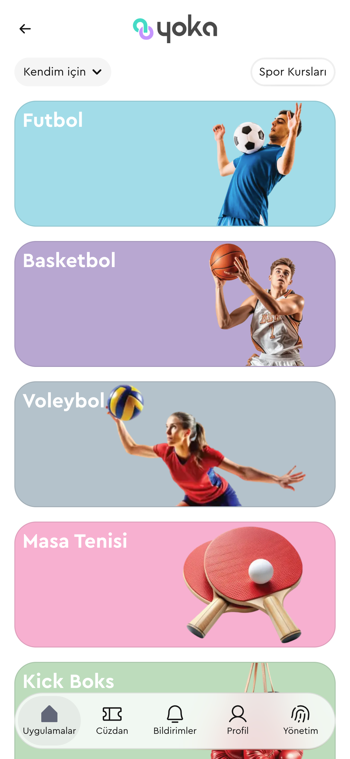 Yoka spor kursları branşlar sayfası