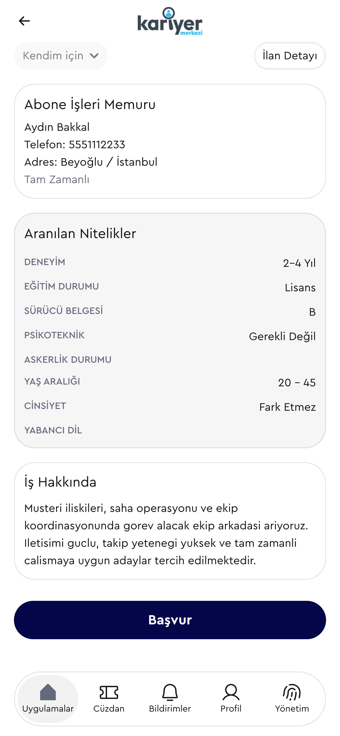 Yoka kariyer merkezi ilan detayı