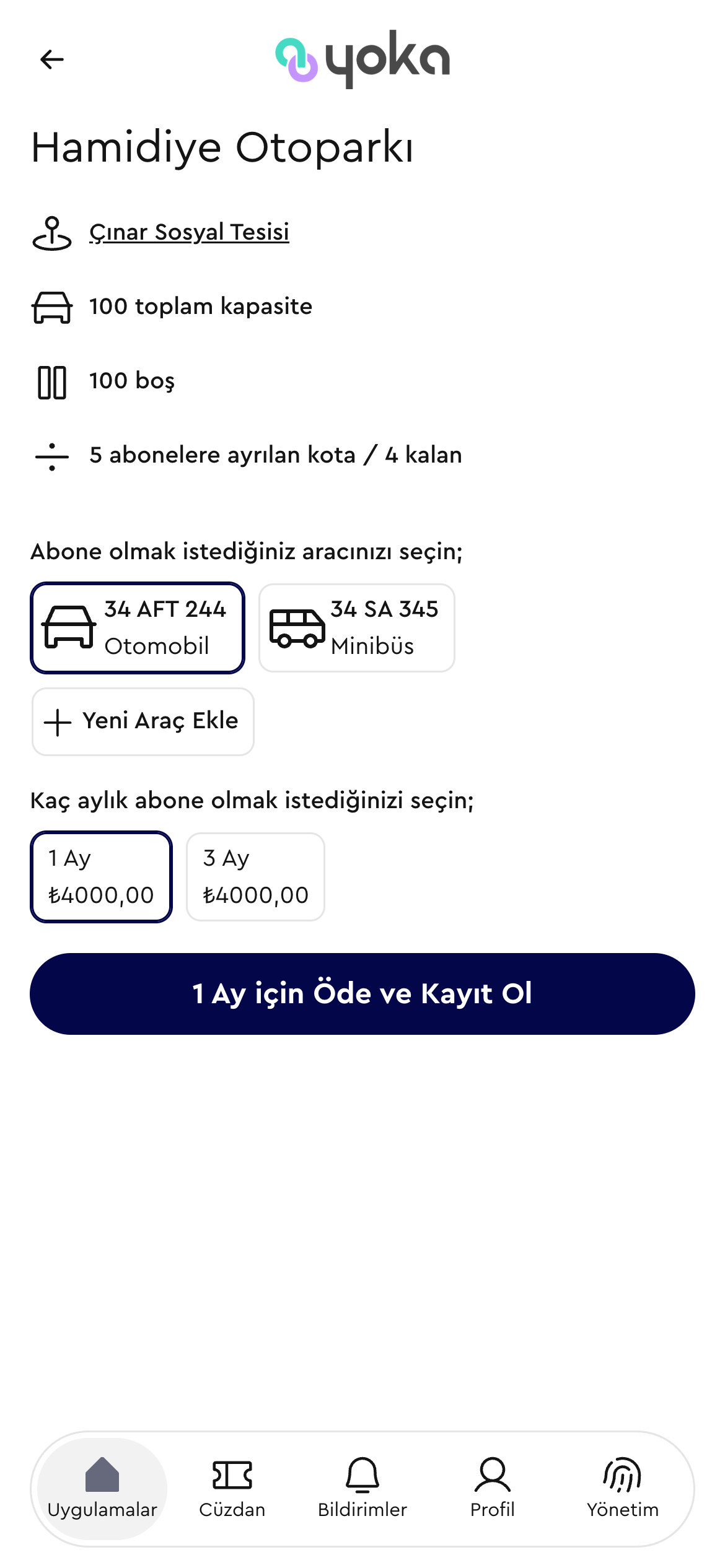 Yoka otopark yönetimi